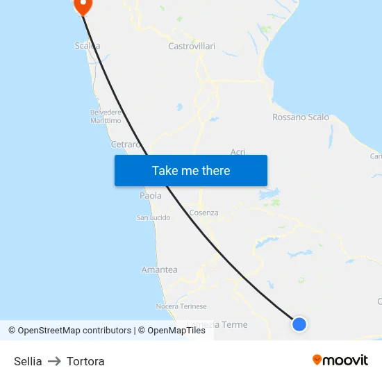 Sellia to Tortora map