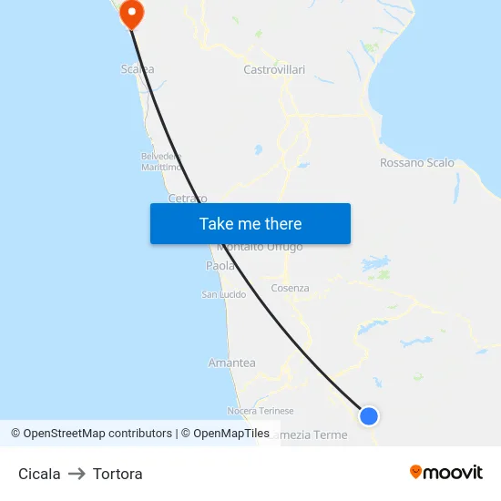 Cicala to Tortora map