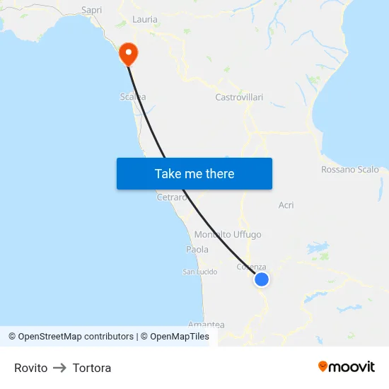 Rovito to Tortora map
