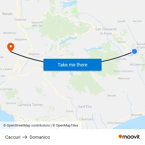 Caccuri to Domanico map