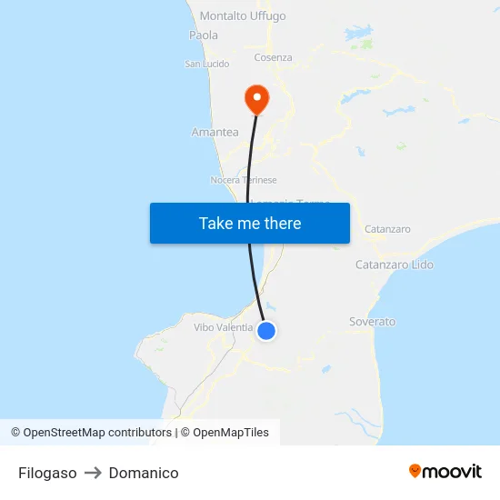 Filogaso to Domanico map