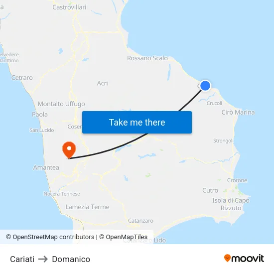 Cariati to Domanico map