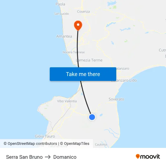 Serra San Bruno to Domanico map
