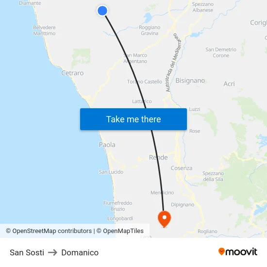 San Sosti to Domanico map