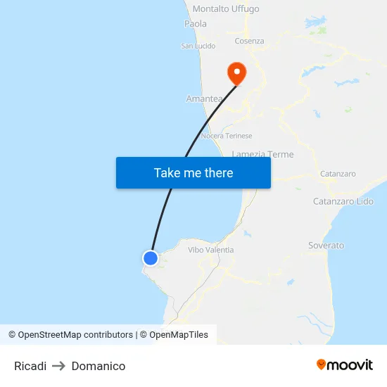 Ricadi to Domanico map