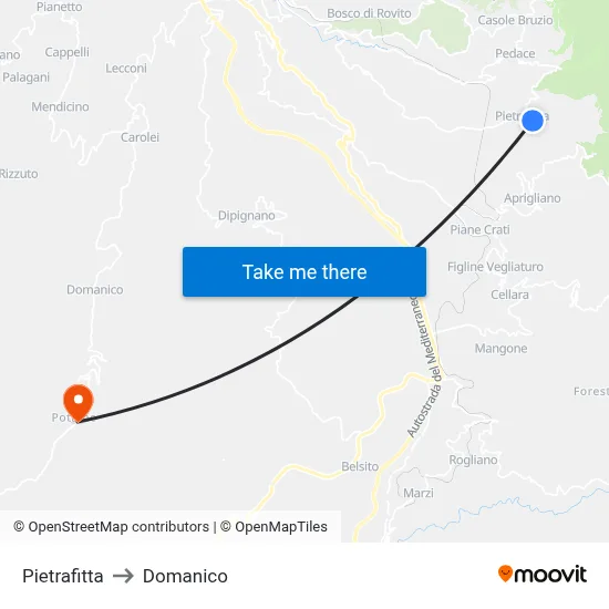 Pietrafitta to Domanico map