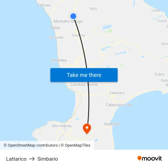 Lattarico to Simbario map