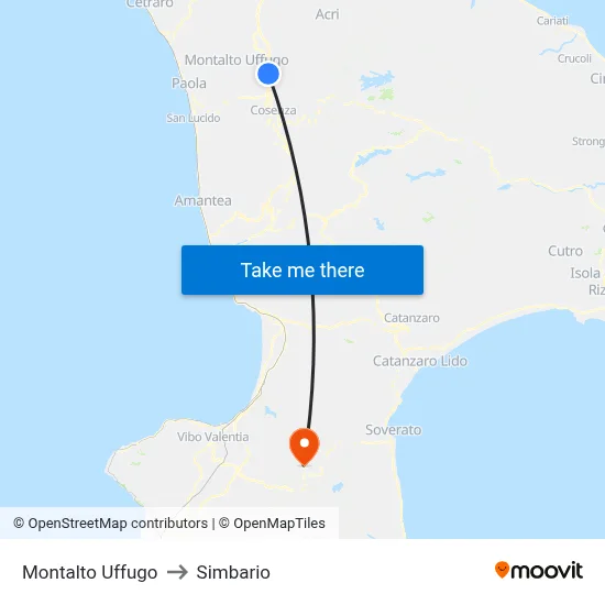 Montalto Uffugo to Simbario map