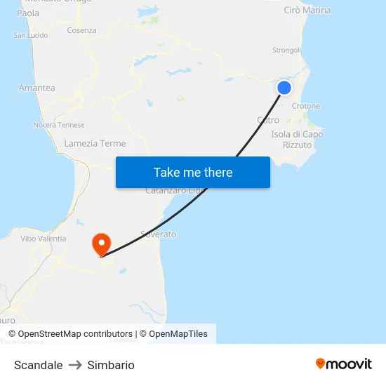 Scandale to Simbario map