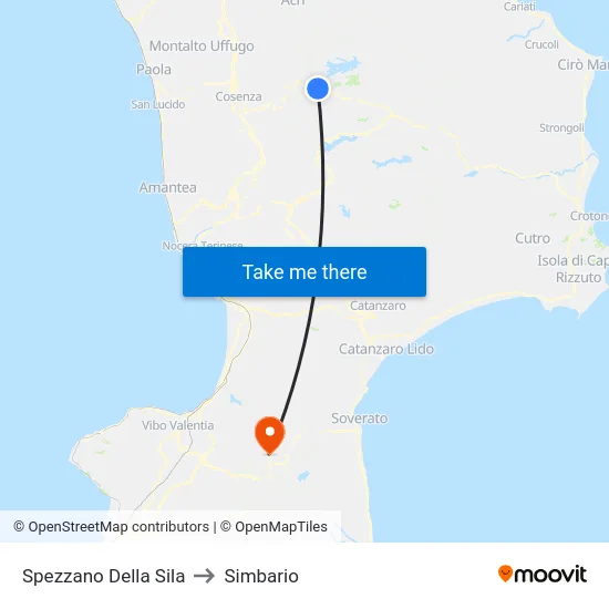 Spezzano Della Sila to Simbario map