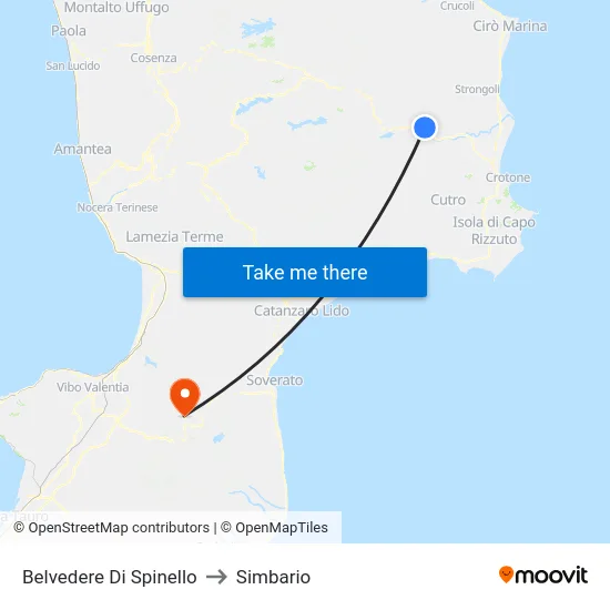 Belvedere Di Spinello to Simbario map