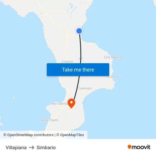 Villapiana to Simbario map