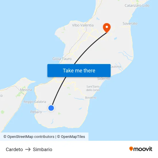 Cardeto to Simbario map