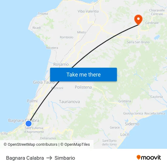 Bagnara Calabra to Simbario map