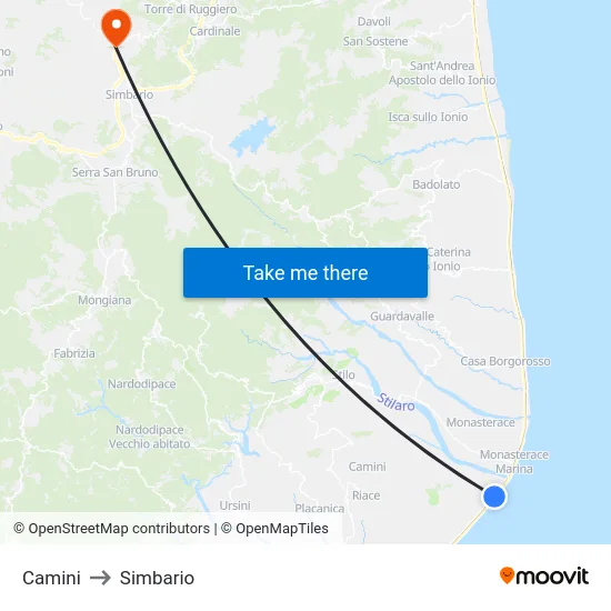 Camini to Simbario map