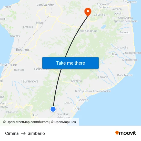 Ciminà to Simbario map