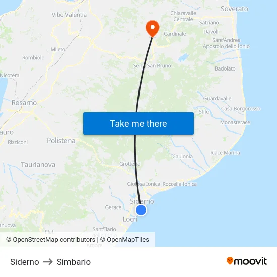 Siderno to Simbario map