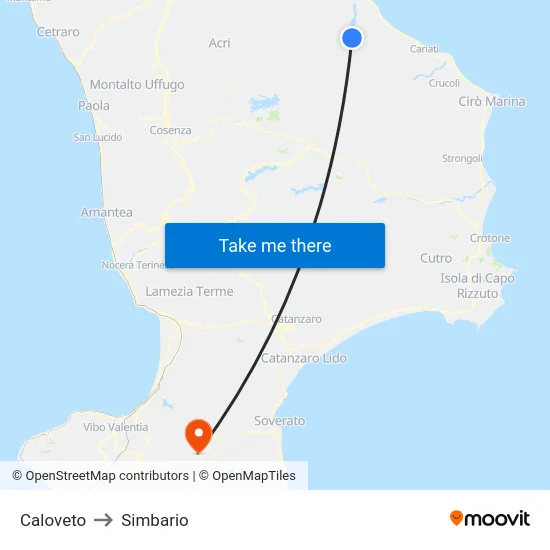 Caloveto to Simbario map