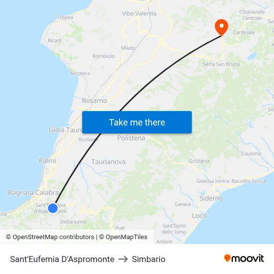 Sant'Eufemia D'Aspromonte to Simbario map