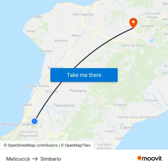 Melicuccà to Simbario map