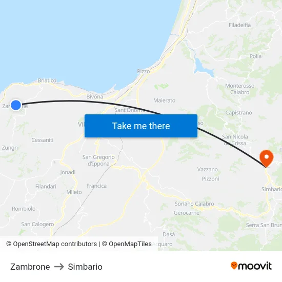 Zambrone to Simbario map