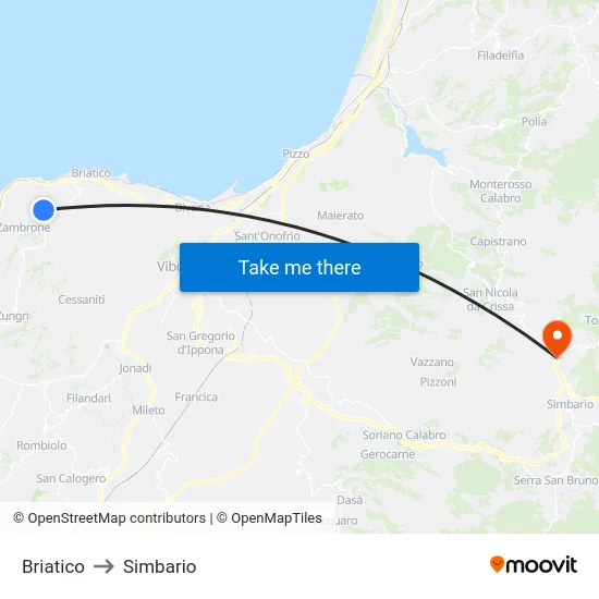 Briatico to Simbario map