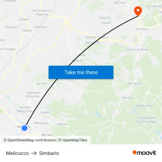 Melicucco to Simbario map