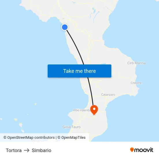 Tortora to Simbario map