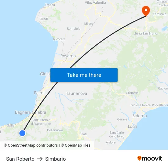 San Roberto to Simbario map