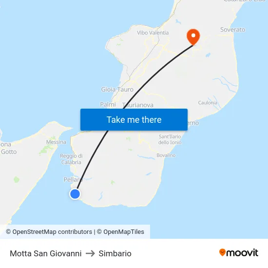Motta San Giovanni to Simbario map