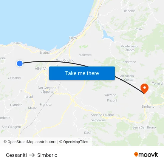 Cessaniti to Simbario map