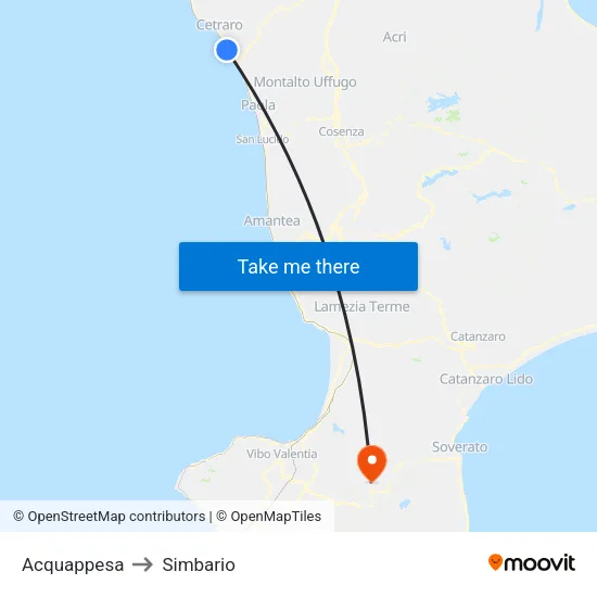 Acquappesa to Simbario map