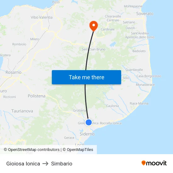 Gioiosa Ionica to Simbario map