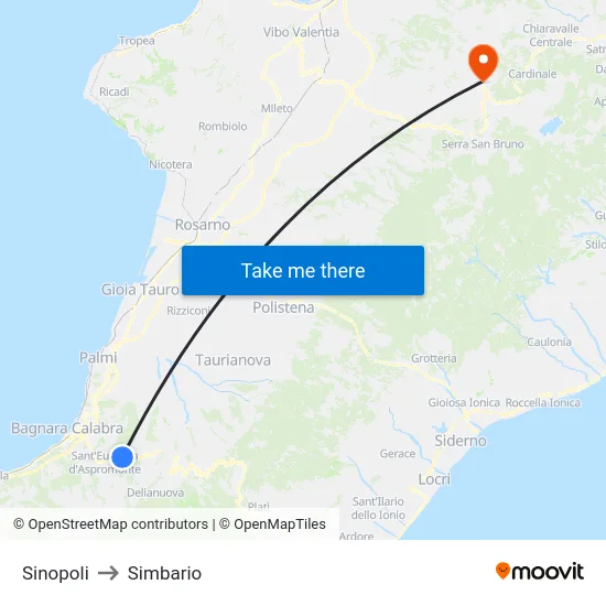 Sinopoli to Simbario map