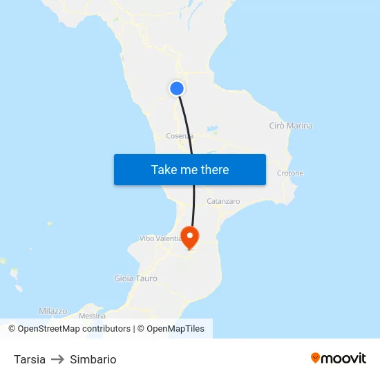 Tarsia to Simbario map