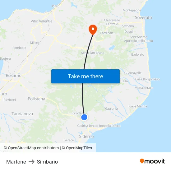 Martone to Simbario map