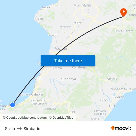 Scilla to Simbario map