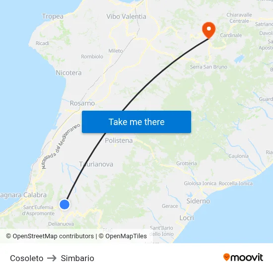 Cosoleto to Simbario map