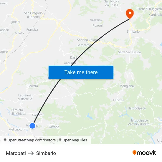 Maropati to Simbario map