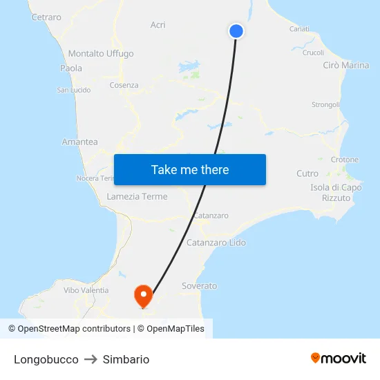 Longobucco to Simbario map