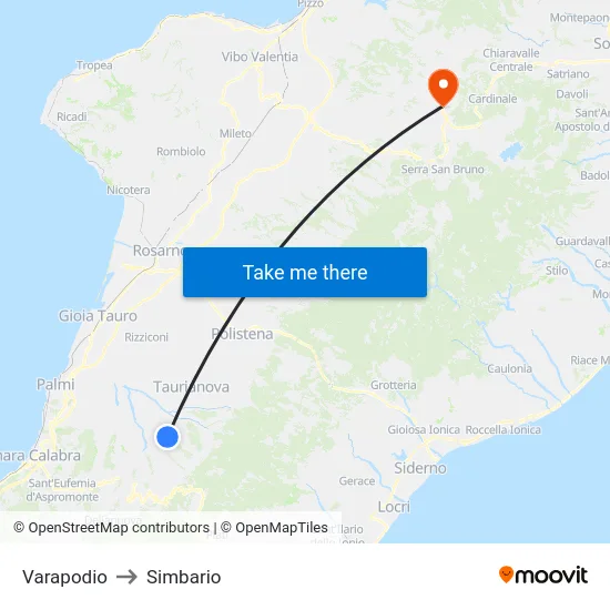 Varapodio to Simbario map