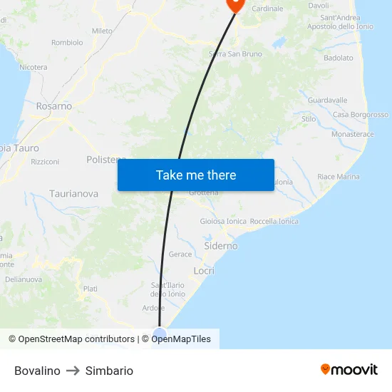 Bovalino to Simbario map