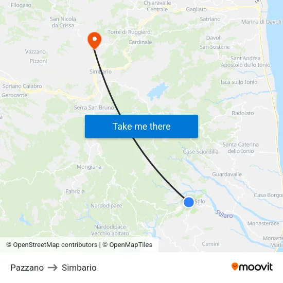 Pazzano to Simbario map