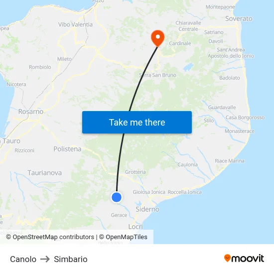 Canolo to Simbario map