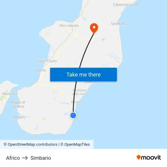 Africo to Simbario map