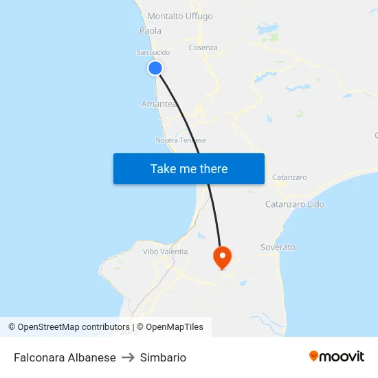 Falconara Albanese to Simbario map