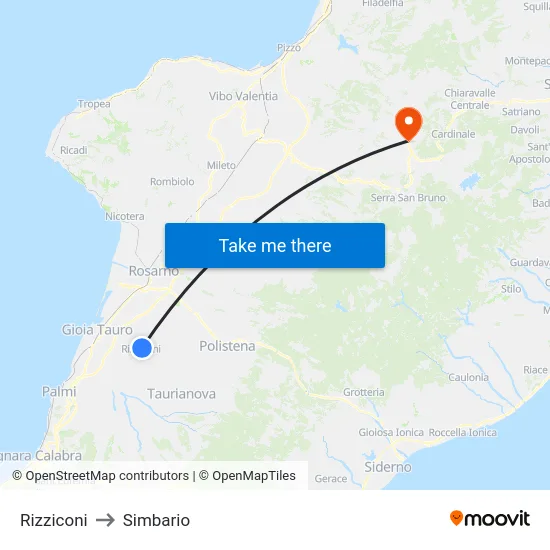 Rizziconi to Simbario map