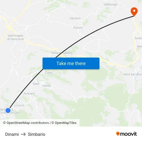 Dinami to Simbario map