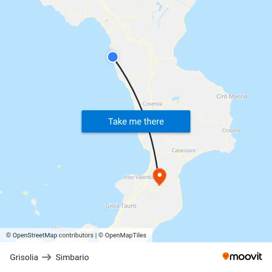 Grisolia to Simbario map