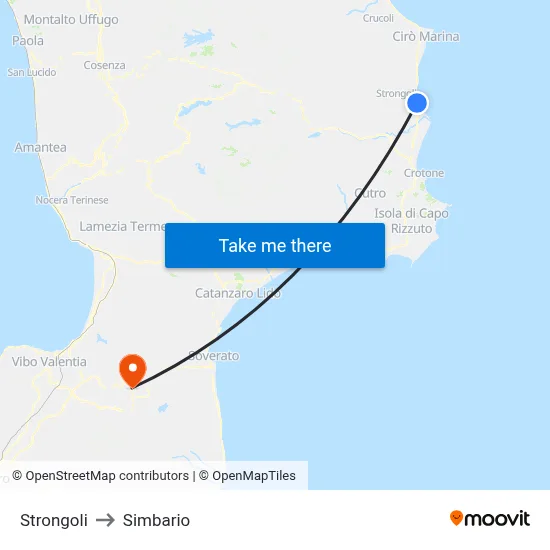 Strongoli to Simbario map